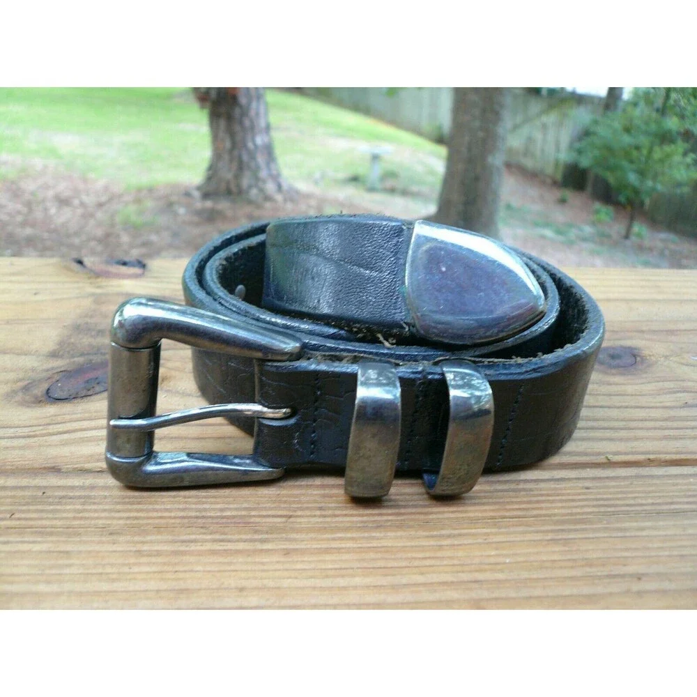 Ender Murat Womens Belt Black Cowhide Oak Leaf Acorn Sterling Silver Plated